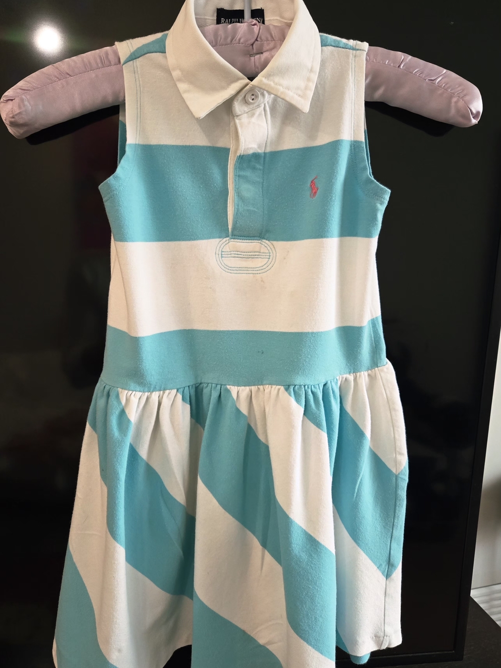 Ralph Lauren Kids Polo Dress in White & Aqua
